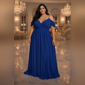 Elegant Blue Off-Shoulder Evening Gown